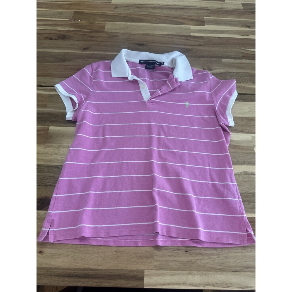 Ralph Lauren Shirt Girls Large Pink White Stripes Tee Lightweight Sport Kids